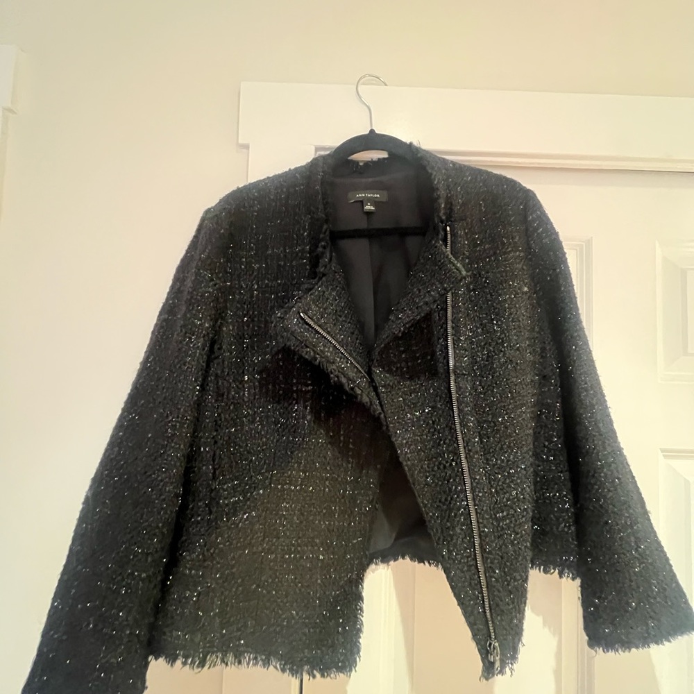 Ann Taylor Black tweed jacket with silver detailing